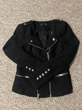 Zara Black Textured Biker Blazer with Silver Hardware